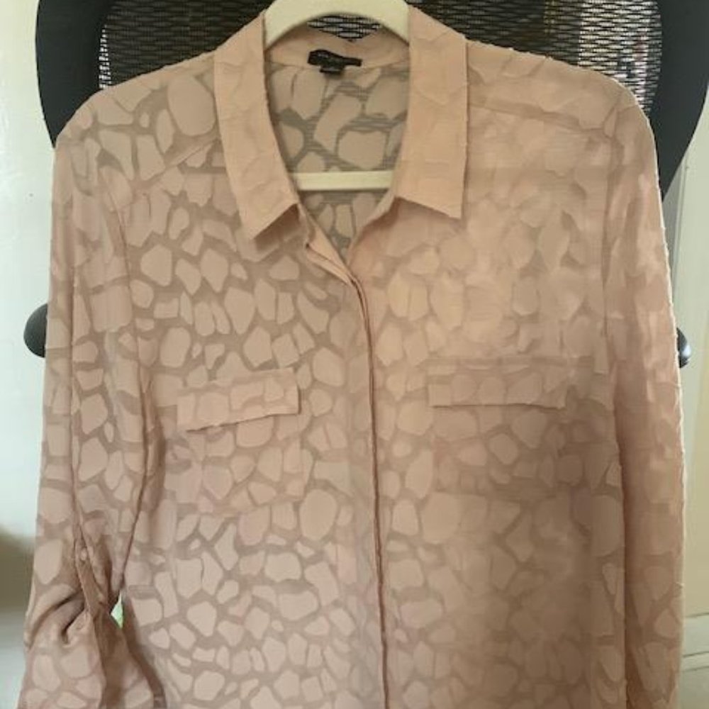 ANN TAYLOR Sheer Ivory Long Sleeve Button-Down Shirt. Size 12.